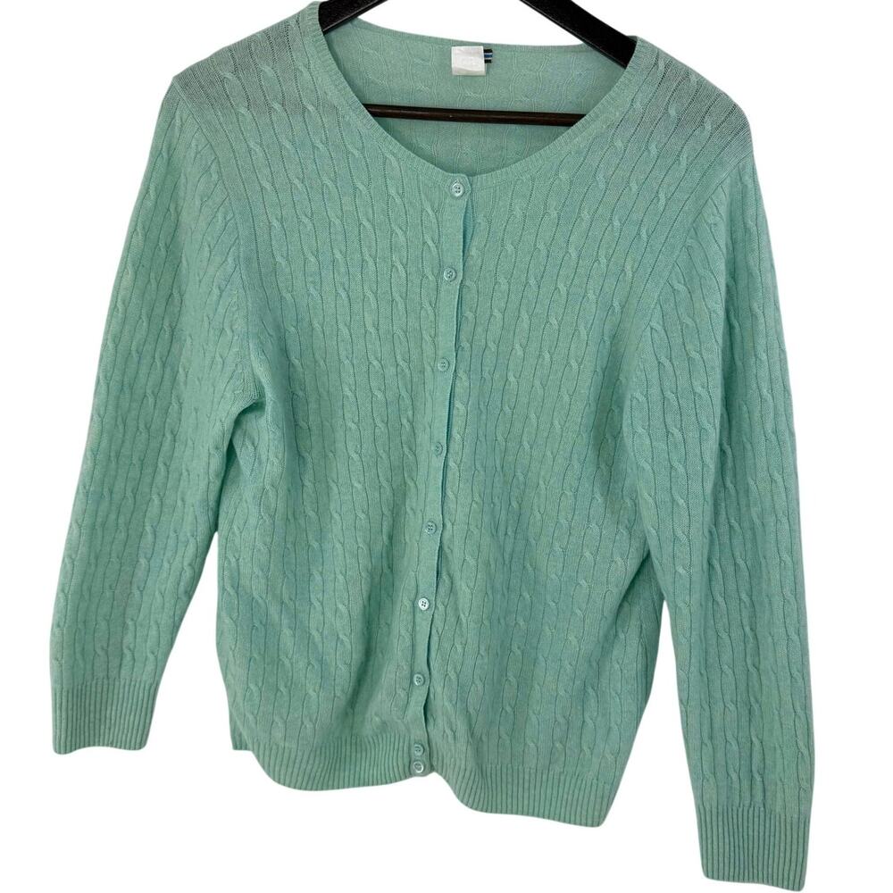 J.Crew Seafoam Green 100% Cashmere Cable Knit Cardigan Womens XL Preppy Sweater